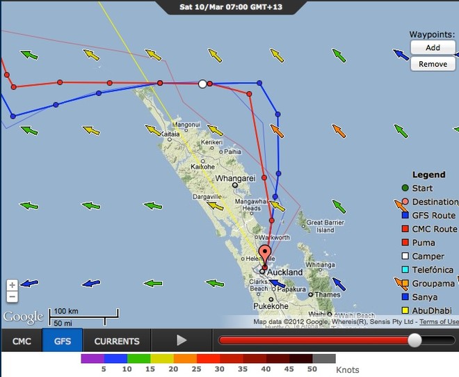 The recommended route, five days out from the finish is to stand well to the east of New Zealand. © PredictWind.com www.predictwind.com